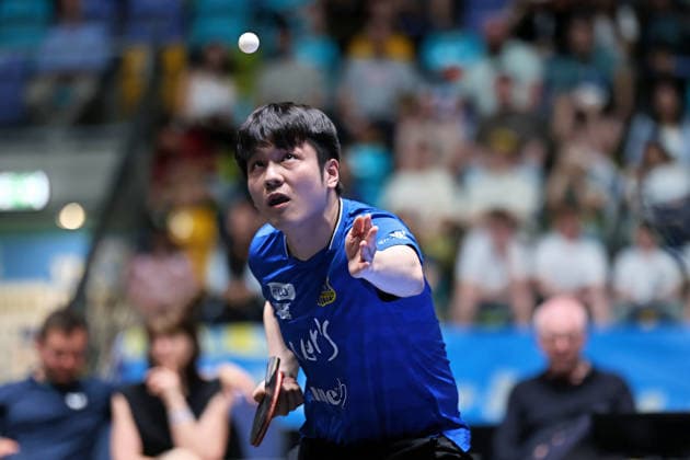 Fan Zhendong (FC Saarbrücken-TT) GER Frankfurt TTBL Liebherr Finale Four FC Saarbruecken vs. SV Werder Bremen, Tischtennis Suewag Energie Arena 30.05.2026. GER Frankfurt TTBL Liebherr Finale Four Tischtennis Suewag Energie Arena FC Saarbruecken vs. SV Werder Bremen Deutsche Meiterschaft 30.05.2026. Frankfurt Copyright: xEibner-Pressefoto JoergxHirschx EP_JHH