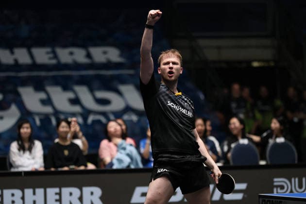 Benedikt Duda (TTC Schwalbe Bergneustadt) jubelt nach Punktgewinn. GER Frankfurt TTBL Liebherr Finale Four TTC Schwalbe Bergneustadt vs. Borussia Düsseldorf, Tischtennis Suewag Energie Arena 30.05.2026. GER Frankfurt TTBL Liebherr Finale Four Tischtennis Suewag Energie Arena Deutsche Meiterschaft 30.05.2026. Frankfurt Copyright: xEibner-Pressefoto JoergxHirschx EP_JHH