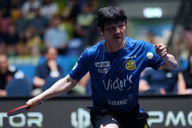 Fan Zhendong (FC Saarbrücken-TT) beim Topspin. GER Frankfurt TTBL Liebherr Finale Four FC Saarbruecken vs. SV Werder Bremen, Tischtennis Suewag Energie Arena 30.05.2026. GER Frankfurt TTBL Liebherr Finale Four Tischtennis Suewag Energie Arena FC Saarbruecken vs. SV Werder Bremen Deutsche Meiterschaft 30.05.2026. Frankfurt Copyright: xEibner-Pressefoto JoergxHirschx EP_JHH