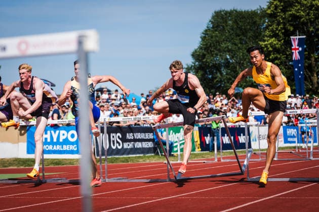 51. Hypomeeting, Goetzis (AT), 31.05.2026 GOETZIS, SWITZERLAND - MAY 31: left to right:Finley GAIO of Switzerland competes in the 110 m hurdles of the mens decathlon at the 51. Hypomeeting, Goetzis (AT) on May 31, 2026 in Goetzis, Switzerland. Copyright: xBEAUTIFULxSPORTS UlfxSchillerx