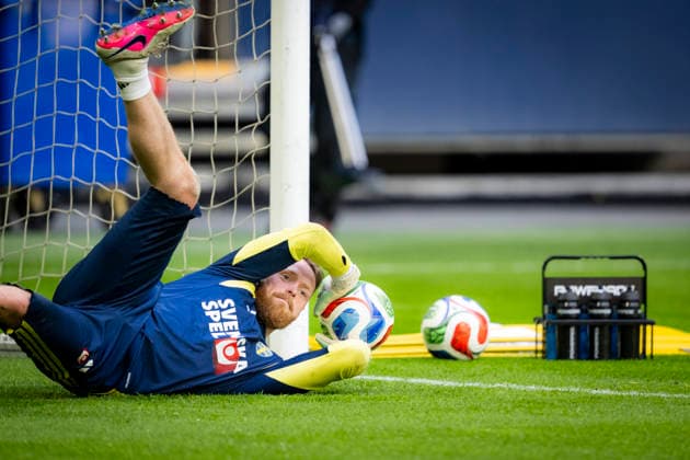 STOCKHOLM, SVERIGE 20260531 Malvakten Viktor Johansson under herrlandslagets träning pa Strawberry Arena pa söndagen, inför mandagens vänskapsmatch mot Norge och kommande VM i USA. STOCKHOLM SVERIGE x10050x Copyright: xPontusxLundahl TTx FOTBOLLSLANDSLAGET TRÄNING