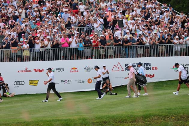 GOLF - Austrian Alpine Open KITZBUEHEL,AUSTRIA,31.MAY.26 - GOLF - DP World Tour, Austrian Alpine Open, GC Kitzbuehel-Schwarzsee-Reith. Image shows Sepp Straka (AUT) and Maximilian Steinlechner (AUT).  GEPAxpictures xAmirxBeganovic