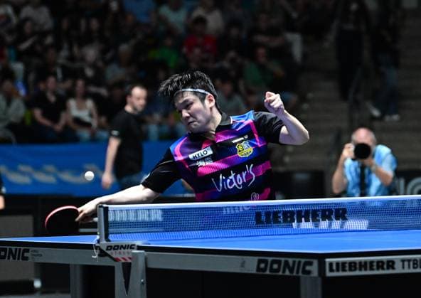 RECORD DATE NOT STATED Olympiasieger Fan Zhendong im Finale des TTBL Final Four in Frankfurt. Der chinesische Olympiasieger Fan Zhendong vom 1. FC Saarbrücken-TT im Einsatz gegen Borussia Düsseldorf im Finale des TTBL Final Four in Frankfurt am Main in der Süwag Energie Arena am 31. Mai 2026. Frankfurt am Main Hessen Germany