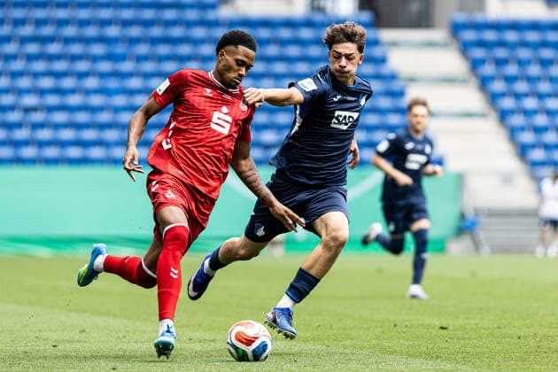 U19-DFB-Nachwuchsliga A, 2025 2026, Finale: TSG Hoffenheim U19 - 1. FC Köln U19; 31.05.2026 David Fürst (1. FC Köln U19, 2), Maximilian Raphael Theuer (TSG 1899 Hoffenheim U19, 12) U19-DFB-Nachwuchsliga A, 2025 2026, Finale: TSG Hoffenheim U19 - 1. FC Köln U19; PreZero Arena, Sinsheim; 31.05.2026 DFB regulations prohibit any use of photographs as image sequences and or quasi video. Copyright: xBEAUTIFULxSPORTS Buriakovx