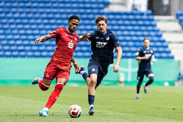 U19-DFB-Nachwuchsliga A, 2025 2026, Finale: TSG Hoffenheim U19 - 1. FC Köln U19; 31.05.2026 David Fürst (1. FC Köln U19, 2), Maximilian Raphael Theuer (TSG 1899 Hoffenheim U19, 12) U19-DFB-Nachwuchsliga A, 2025 2026, Finale: TSG Hoffenheim U19 - 1. FC Köln U19; PreZero Arena, Sinsheim; 31.05.2026 DFB regulations prohibit any use of photographs as image sequences and or quasi video. Copyright: xBEAUTIFULxSPORTS Buriakovx