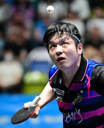 RECORD DATE NOT STATED Olympiasieger Fan Zhendong im Finale des TTBL Final Four in Frankfurt. Der chinesische Olympiasieger Fan Zhendong vom 1. FC Saarbrücken-TT im Einsatz gegen Borussia Düsseldorf im Finale des TTBL Final Four in Frankfurt am Main in der Süwag Energie Arena am 31. Mai 2026. Frankfurt am Main Hessen Germany