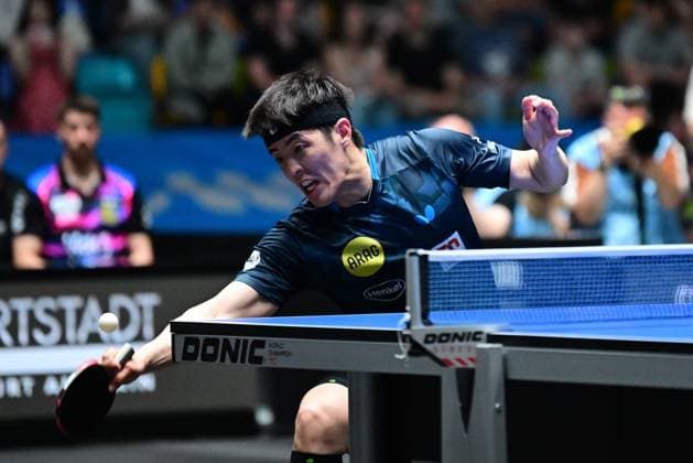 RECORD DATE NOT STATED Dang Qiu im Finale des TTBL Final Four in Frankfurt. Der deutsche Nationalspieler Dang Qiu von Borussia Düsseldorf im Einsatz gegen den 1. FC Saarbrücken-TT im Finale des TTBL Final Four in Frankfurt am Main in der Süwag Energie Arena am 31. Mai 2026. Frankfurt am Main Hessen Germany