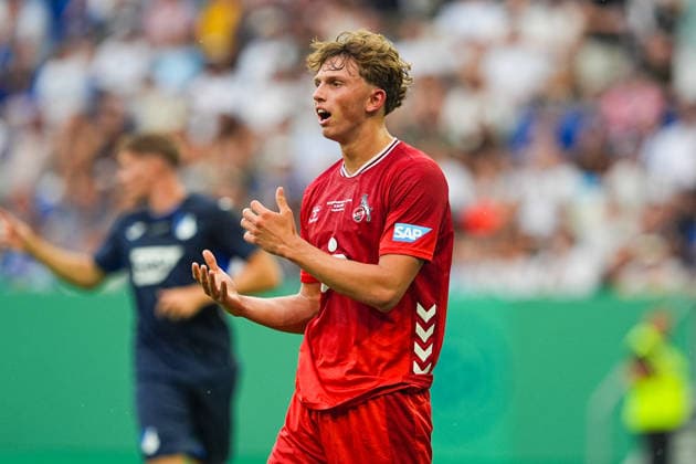 31.05.2026, xydrx, Herren, Fußball, U19 DFB-Nachwuchsliga, Finale, TSG 1899 Hoffenheim - 1.FC Köln, Saison 2025 2026, PreZero Arena: Lennard Voelp (1.FC Köln, 14) ärgert sich über eine vergebene Chance DFB regulations prohibit any use of photographs as image sequences and or quasi-video. Copyright: HMBxMedia YannisxDreimann