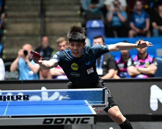 RECORD DATE NOT STATED Dang Qiu im Finale des TTBL Final Four in Frankfurt. Der deutsche Nationalspieler Dang Qiu von Borussia Düsseldorf im Einsatz gegen den 1. FC Saarbrücken-TT im Finale des TTBL Final Four in Frankfurt am Main in der Süwag Energie Arena am 31. Mai 2026. Frankfurt am Main Hessen Germany