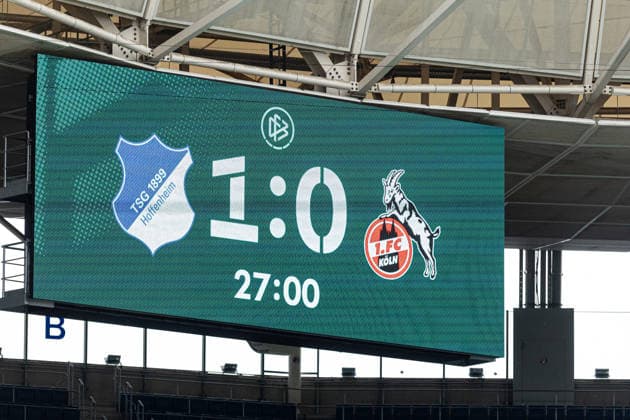 U19-DFB-Nachwuchsliga A, 2025 2026, Finale: TSG Hoffenheim U19 - 1. FC Köln U19; 31.05.2026 Spielstand auf dm Bildschirm, 1:0. U19-DFB-Nachwuchsliga A, 2025 2026, Finale: TSG Hoffenheim U19 - 1. FC Köln U19; PreZero Arena, Sinsheim; 31.05.2026 DFB regulations prohibit any use of photographs as image sequences and or quasi video. Copyright: xBEAUTIFULxSPORTS Buriakovx
