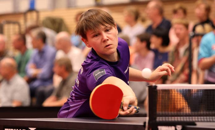 Nina Mittelham (ttc) Aktion Oberkörper Tischtennis Finale Deutsche Meisterschaft Bundesliga Damen Saison 2025 2026 31.05.2026 ttc eastside Berlin vs TSV Dachau