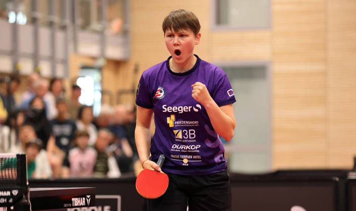 Nina Mittelham (ttc) jubelt Freude Emotion Jubel Tischtennis Finale Deutsche Meisterschaft Bundesliga Damen Saison 2025 2026 31.05.2026 ttc eastside Berlin vs TSV Dachau