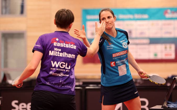 Nina Mittelham (ttc) gewinnt gegen Sabina Winter (TSV) Aktion Oberkörper Tischtennis Finale Deutsche Meisterschaft Bundesliga Damen Saison 2025 2026 31.05.2026 ttc eastside Berlin vs TSV Dachau *** Nina Mittelham ttc wins against Sabina Winter TSV Action Upper Body Sport Table Tennis Final German Championship Bundesliga Women Season 2025 2026 31 05 2026 ttc eastside Berlin vs TSV Dachau