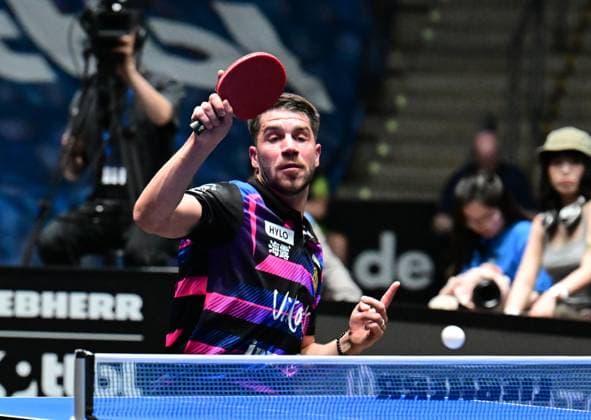 RECORD DATE NOT STATED Patrick Franziska gewinnt im Finale des TTBL Final Four in Frankfurt. Der deutsche Nationalspieler Patrick Franziska vom 1. FC Saarbrücken-TT gewinnt gegen Antin Källberg im Finale des TTBL Final Four in Frankfurt am Main in der Süwag Energie Arena am 31. Mai 2026. Frankfurt am Main Hessen Germany