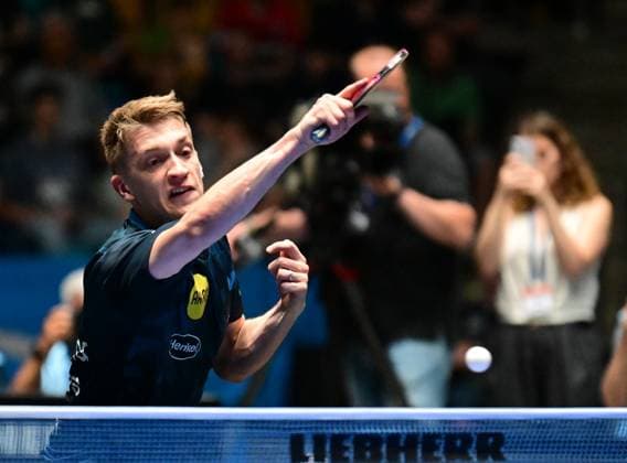 RECORD DATE NOT STATED Anton Kallberg im Finale des TTBL Final Four in Frankfurt. Der Schwede Anton Kallberg von Borussia Düsseldorf im Einsatz im Finale des TTBL Final Four in Frankfurt am Main in der Süwag Energie Arena am 31. Mai 2026. Frankfurt am Main Hessen Germany