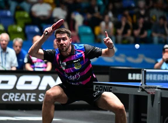 RECORD DATE NOT STATED Patrick Franziska gewinnt im Finale des TTBL Final Four in Frankfurt. Der deutsche Nationalspieler Patrick Franziska vom 1. FC Saarbrücken-TT gewinnt gegen Antin Källberg im Finale des TTBL Final Four in Frankfurt am Main in der Süwag Energie Arena am 31. Mai 2026. Frankfurt am Main Hessen Germany