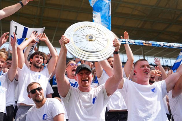 31.05.2026, xydrx, Herren, Fußball, U19 DFB-Nachwuchsliga, Finale, TSG 1899 Hoffenheim - 1.FC Köln, Saison 2025 2026, PreZero Arena: Fans der TSG 1899 Hoffenheim bejubeln den Sieg im Finale der U19 DFB-Nachwuchsliga der Trophäe DFB regulations prohibit any use of photographs as image sequences and or quasi-video. Copyright: HMBxMedia YannisxDreimann