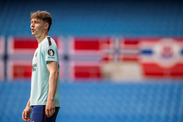 260531 Jorgen Strand Larsen of the Norwegian national football team during a training session on May 31, 2026 in Oslo. Photo: Vegard Grott BILDBYRAN kod VG VG0931 bbeng fotball football soccer fotboll FIFA World Cup, WM, Weltmeisterschaft, Fussball vm fotball-vm norge norway trening träning training practice precamp pre-camp Copyright: VEGARDxGRoTT BB260531VG010