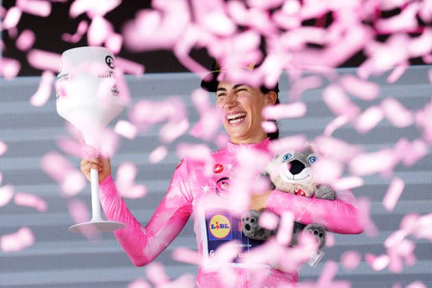 Italy™s Elisa Balsamo of Lidl - Trek™s (Pink jersey) winner of the stage on the podium during Stage 2 of the Giro d™Italia Women, from Roncade to Caorle, Italy, Sunday May 31, 2026  Copyright: xDavidexSpada LaPressex