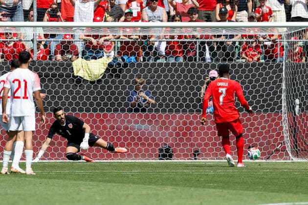 1:0 Elfmeter Tor fuer Schweiz durch Breel Embolo (Schweiz, 07) , Schweiz, Fussball, Freundschaftsspiel, Schweiz vs. Jordanien, 31.05.2026, St. Gallen Kybunpark Hessen Schweiz Copyright: xGrantxHubbsx