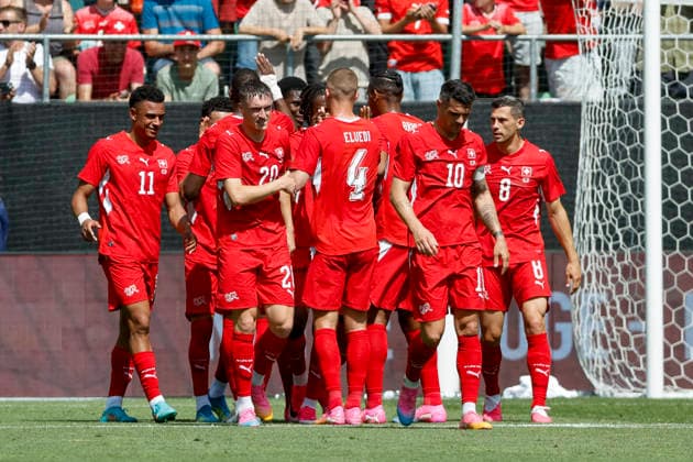 Torjubel Schweiz beim 1:0 durch Breel Embolo (Schweiz, 07) , Schweiz, Fussball, Freundschaftsspiel, Schweiz vs. Jordanien, 31.05.2026, St. Gallen Kybunpark Hessen Schweiz Copyright: xGrantxHubbsx
