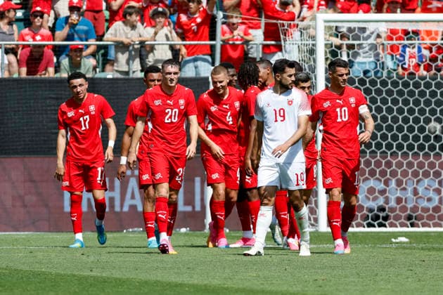 Torjubel Schweiz beim 1:0 durch Breel Embolo (Schweiz, 07) , Schweiz, Fussball, Freundschaftsspiel, Schweiz vs. Jordanien, 31.05.2026, St. Gallen Kybunpark Hessen Schweiz Copyright: xGrantxHubbsx