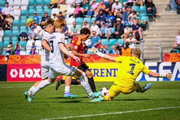 UEFA Under-17 European Championship, EM, Europameisterschaft Estonia 2026 Kiyan Achahbar and Harly Ollin in action during the UEFA Under-17 European Championship Group-A match between Belgium U-17 vs Estonia U-17 national teams, Tallinn Estonia 31.05.2026 Tallinn A Le Coq Arena Estonia Copyright: xMaurixLevandix