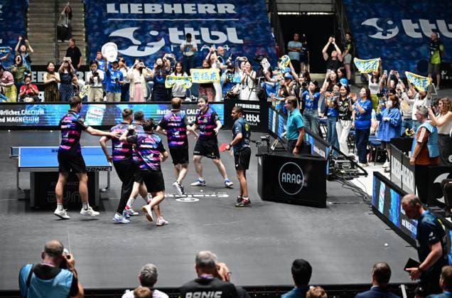 RECORD DATE NOT STATED Der 1. FC Saarbrücken-TT feiert in Frankfurt die Deutsche Meisterschaft Der 1. FC Saarbrücken-TT bejubelt im Finale des TTBL Final Four gegen Borussia Düsseldorf die Deutsche Meisterschaft in Frankfurt am Main in der Süwag Energie Arena am 31. Mai 2026. Es ist zusammen mit DTTB-Pokal und Champions League das erste Triple in der Geschichte des Vereins. Frankfurt am Main Hessen Germany