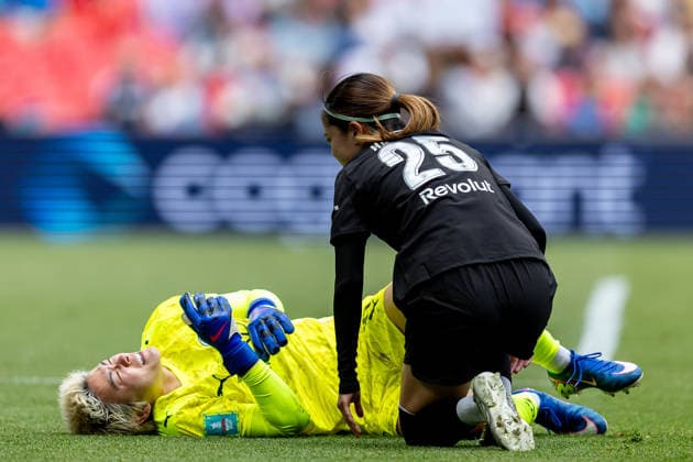 Brighton and Hove Albion Women v Manchester City Women, Women s FA Cup, Cup Final Manchester City Women goalkeeper Ayaka Yamashita (31) injured during the Women s FA Cup Final match between Brighton and Hove Albion Women and Manchester City Women at Wembley Stadium, London, UK on 31 May 2026. London Wembley Stadium Greater London UK Editorial use only , Copyright: xManjitxNarotrax PSI-24342-0022