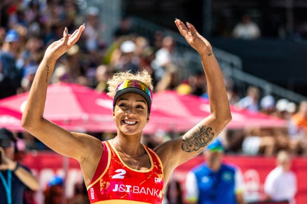 Brandie Wilkerson of Canada during the Raisa Schoon and Katja Stam of Netherlands vs Melissa Human-Paredes and Brandie Wilkerson of Canada match at the Pro Tour, Beach volleyball, Beachvolleyball tournament of Elite category, Ostrava, Czech Republic, May 31, 2026. (CTKxPhoto VladimirxPrycek) CTKPhotoP2026053103627  CTKPhotoP2026053103627
