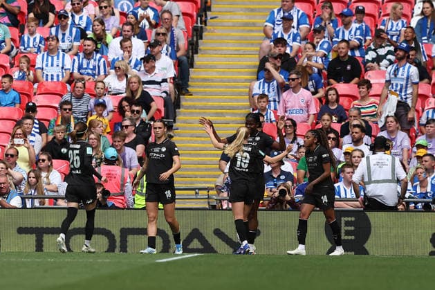 RECORD DATE NOT STATED 31st May 2026; Wembley Stadium, London, England; Womens FA Cup Final Football, Brighton and Hove Albion versus Manchester City; Khadija Shaw of Manchester City celebrates her goal in the 38th minute for 0-1 KatiexChan