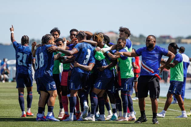 Kevin Lenini celebrating after goal during International Friendly, Länderspiel, Nationalmannschaft game between teams of Cape Verde and Servia at Estadio do Restelo (Luis Loureiro Ball Raw Images PT) Lisbon Estadio do Restelo Portugal Copyright: xLuisxLoureirox LLOU9161