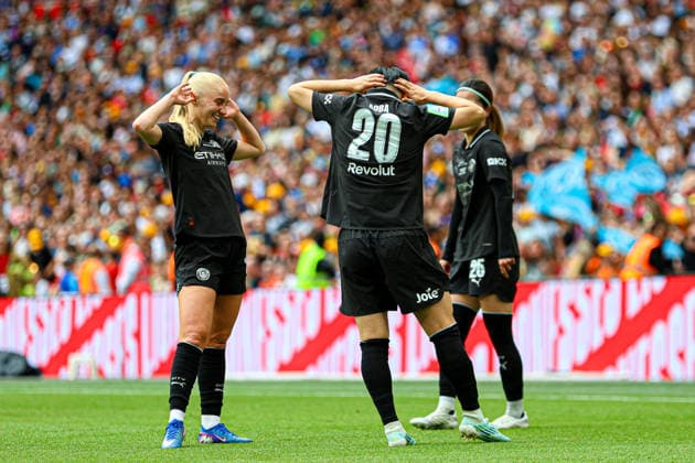 LONDON, ENGLAND - May 31: Aoba Fujino of Manchester City celebrates scoring the third goal during the Adobe Womens FA Cup Final match between Brighton and Hove Albion and Manchester City at Wembley Stadium, May 31 in London, England  Copyright: xNataliexMincher SPPx Sportspressphoto_SPR157826
