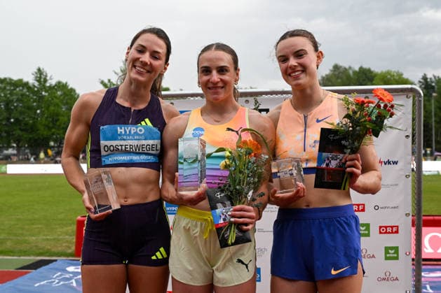 ATHLETICS - Hypomeeting Goetzis 2026 GOETZIS,AUSTRIA,31.MAY.26 - ATHLETICS - World Athletics Combined Events Tour, Hypomeeting, heptathlon, ceremony. Image shows the podium: Emma Oosterwegel (NED), Annik Kaelin (SUI) and Sofie Dokter (NED).  GEPAxpictures xOliverxLerch
