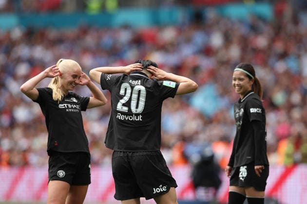 RECORD DATE NOT STATED 31st May 2026; Wembley Stadium, London, England; Womens FA Cup Final Football, Brighton and Hove Albion versus Manchester City; Aoba Fujino of Manchester City celebrates her goal in the 67th minute for 0-3 KatiexChan