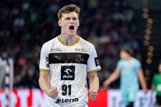 Hamburg, 31.05.2026, Handball, Herren, EHF European League Men 2025 26, Finale, THW Kiel - MT Melsungen Bence Imre (THW Kiel, 91) jubelt nach einem Treffer