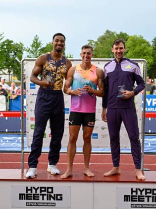ATHLETICS - Hypomeeting Goetzis 2026 GOETZIS,AUSTRIA,31.MAY.26 - ATHLETICS - World Athletics Combined Events Tour, Hypomeeting, decathlon, ceremony. Image shows the podium: Leo Neugebauer (GER), Ehammer (SUI) and (GER).  GEPAxpictures xOliverxLerch