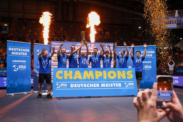 1. FC Saarbrücken Table tennis, Tischtennis celebrates winning the German Championship after the final matches of the Liebherr TTBL Final4 Borussia Düsseldorf - FC Saarbrücken Tischtennis at the Süwag Energie ARENA on May 31, 2026, in Frankfurt, Germany Copyright: JoaquimxFerreira