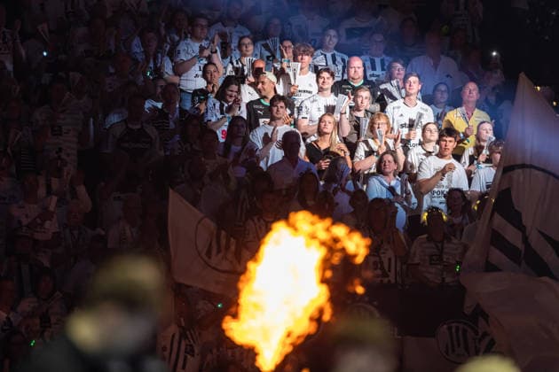 . Supporters of THW Kiel during the handball final of the Winamax EHF Finals 2026 between THW Kiel and MT Melsungen at Barclays Arena on May 31, 2026 in Hamburg, Germany. -