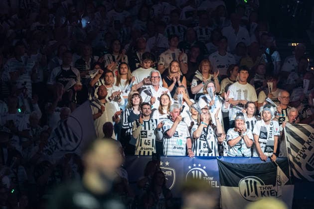 . Supporters of THW Kiel during the handball final of the Winamax EHF Finals 2026 between THW Kiel and MT Melsungen at Barclays Arena on May 31, 2026 in Hamburg, Germany. -