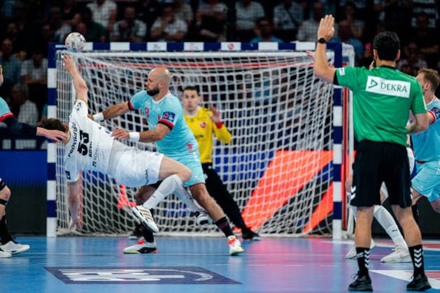 Hamburg, 31.05.2026, Handball, Herren, EHF European League Men 2025 26, Finale, THW Kiel - MT Melsungen Mykola Bilyk (THW Kiel, 53) beim Torwurf