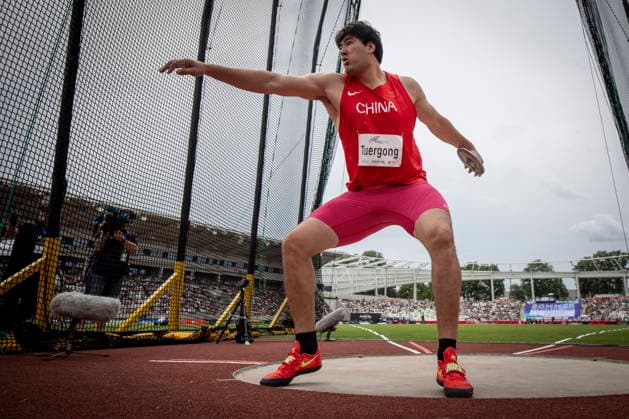 DRESDEN , GERMANY - MAY 31: Abuduaini Tuergong (CHN China) competes in the discus throw during the Golden Oval Continental Tour Silver meeting on May 31, 2026 at Heinz-Steyer-Stadion in Dresden, Saxony, Germany. Saxony Germany Copyright: xAxelxKohringx