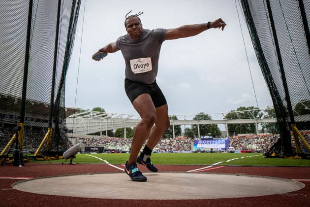 DRESDEN , GERMANY - MAY 31: Lawrence Okoye (GBR Great Britain) competes in the discus throw during the Golden Oval Continental Tour Silver meeting on May 31, 2026 at Heinz-Steyer-Stadion in Dresden, Saxony, Germany. Saxony Germany Copyright: xAxelxKohringx