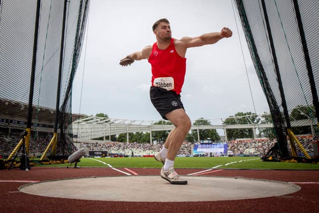 DRESDEN , GERMANY - MAY 31: Magnus Toebben (GER Germany) competes in the discus throw during the Golden Oval Continental Tour Silver meeting on May 31, 2026 at Heinz-Steyer-Stadion in Dresden, Saxony, Germany. Saxony Germany Copyright: xAxelxKohringx