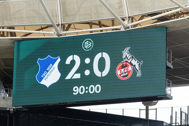 U19-DFB-Nachwuchsliga A, 2025 2026, Finale: TSG Hoffenheim U19 - 1. FC Köln U19; 31.05.2026 Bildschirm mit dem Entstand, 2:0 für TSG 1899 Hoffenheim U19. U19-DFB-Nachwuchsliga A, 2025 2026, Finale: TSG Hoffenheim U19 - 1. FC Köln U19; PreZero Arena, Sinsheim; 31.05.2026 DFB regulations prohibit any use of photographs as image sequences and or quasi video. Copyright: xBEAUTIFULxSPORTS Buriakovx