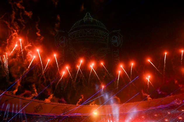 IPL 2026 Final, RCB vs GT Ahmedabad, May 31 (ANI): A glimpse of the drone show at the innings break during the Indian Premier League 2026 Final match between Royal Challengers Bengaluru and Gujarat Titans at Narendra Modi Stadium, in Ahmedabad on Sunday. Ahmedabad Gujarat India Copyright: xANIx ANI_20260531431