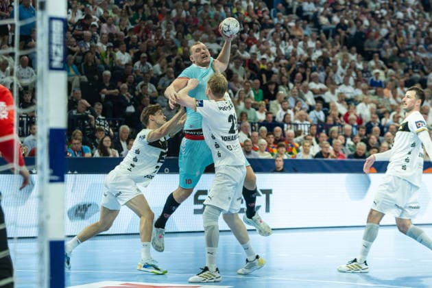 during the handball final of the Winamax EHF Finals 2026 between THW Kiel and MT Melsungen at Barclays Arena on May 31, 2026 in Hamburg, Germany. -