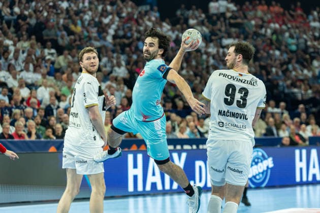 during the handball final of the Winamax EHF Finals 2026 between THW Kiel and MT Melsungen at Barclays Arena on May 31, 2026 in Hamburg, Germany. -