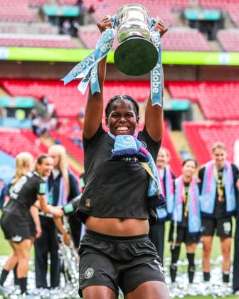 Brighton and Hove Albion Women v Manchester City Women Adobe Womens FA Cup Khadija Shaw of Manchester City Women celebrates winning the Adobe Womens FA Cup Final at Wembley Stadium, London 31 05 2026 UK Newspapers OUT Copyright: xLucyxCopseyx FIL-23532-0140