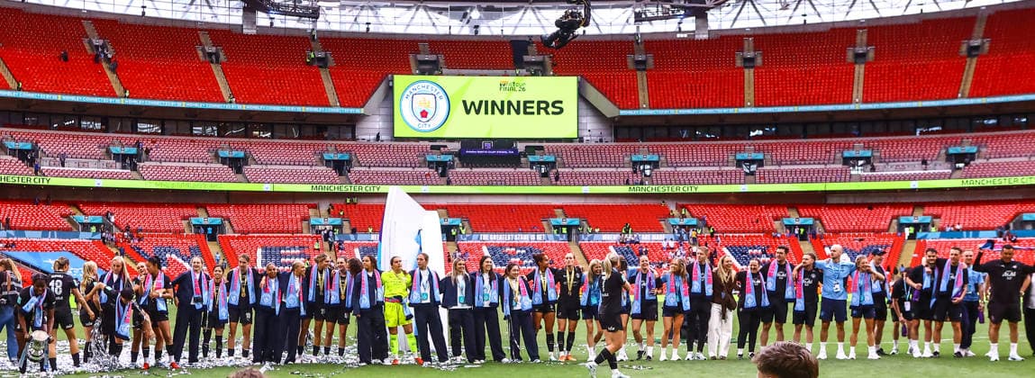 Brighton and Hove Albion Women v Manchester City Women Adobe Womens FA Cup Manchester City Women celebrates winning the Adobe Womens FA Cup Final at Wembley Stadium, London 31 05 2026 UK Newspapers OUT Copyright: xLucyxCopseyx FIL-23532-0144